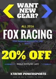 Flyer image for the Want New Gear Fox Racing Promo